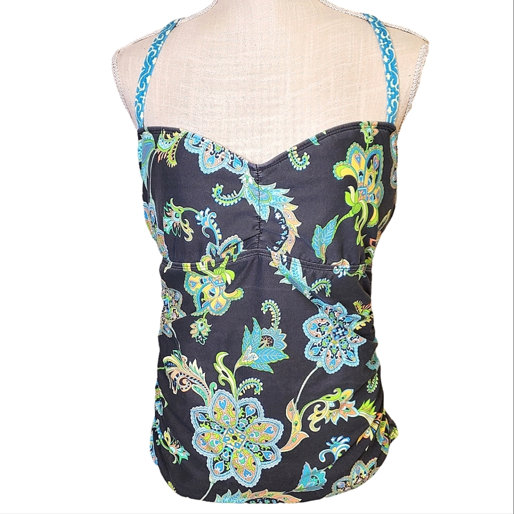 NEXT | Women's gray with paisley floral print tankini swimsuit top. Size 38B/C.